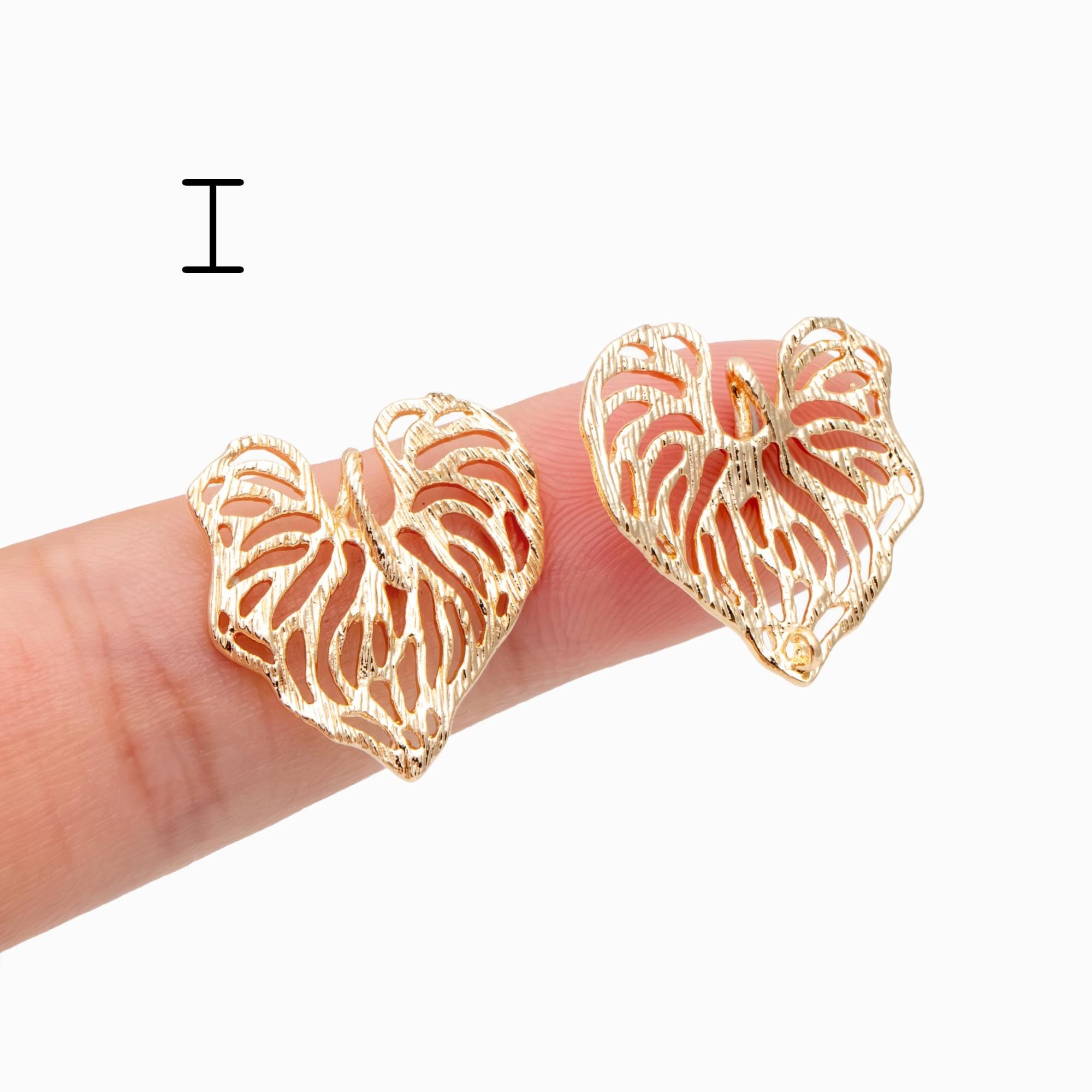 10pcs Gold Leaf Charm Connectors , Real Gold plated Brass, Leaf Pendant with Two Loops (GB-4391)