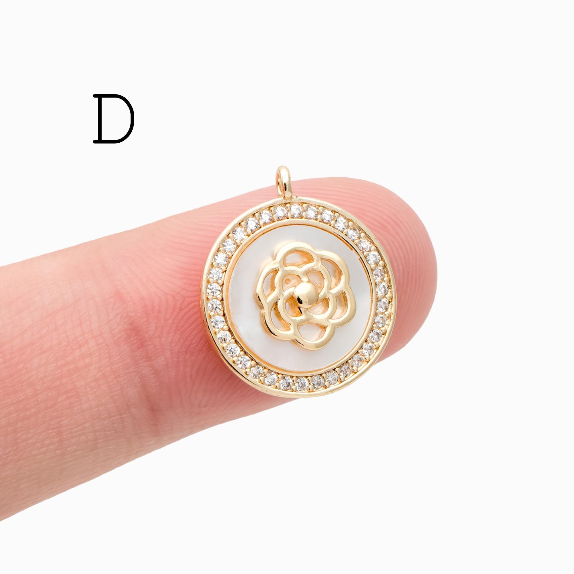 4pcs CZ Pave Flower Charms, 18K Real Gold/ Rhodium plated Brass, Flower Earring Pendants (GB-3579)