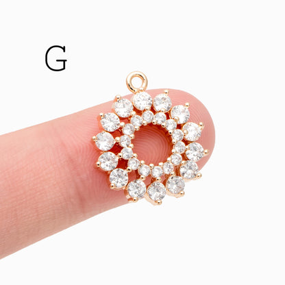 4pcs CZ Pave Flower Charms, 18K Real Gold/ Rhodium plated Brass, Flower Earring Pendants (GB-3579)