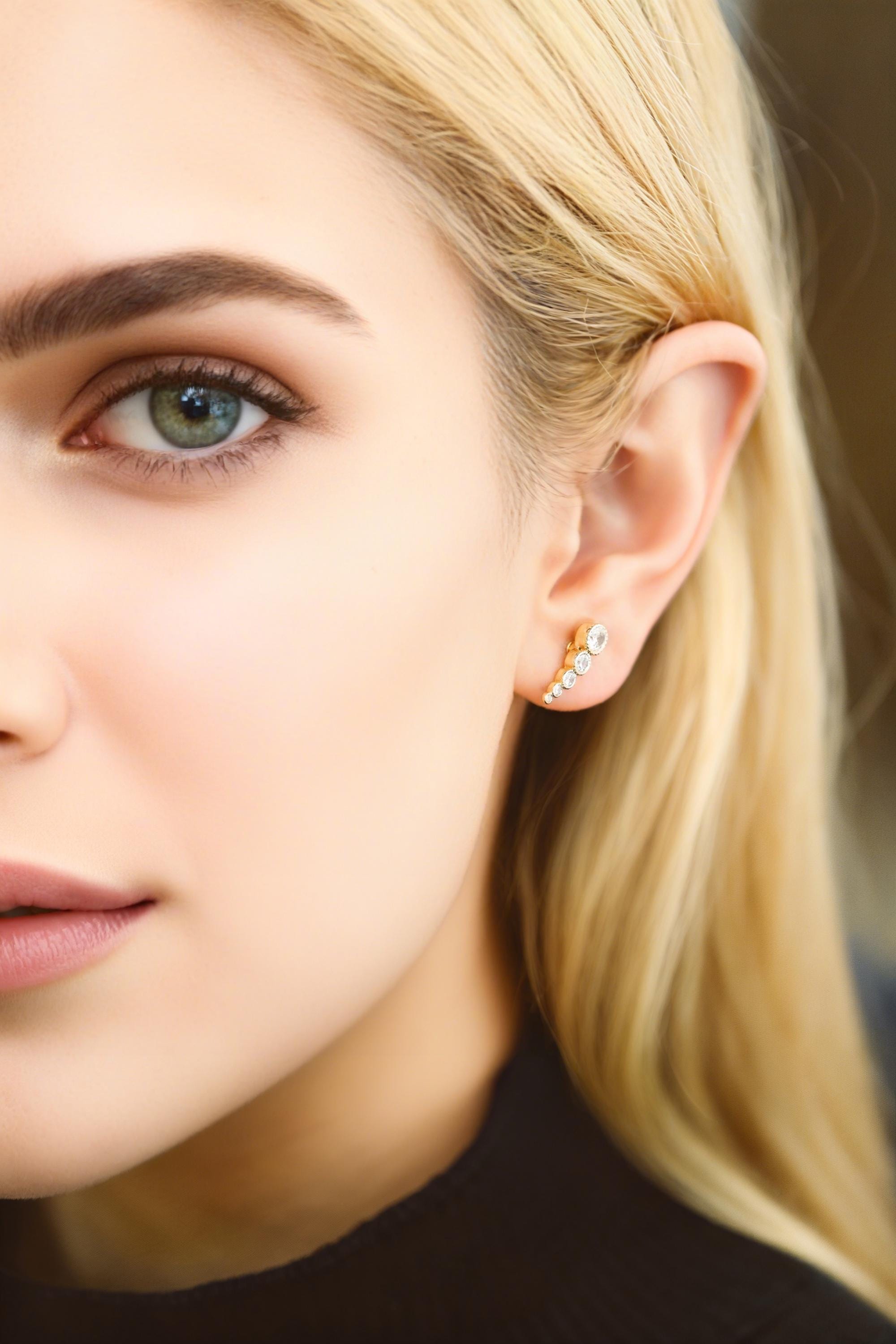 4pcs CZ Pave Bubble Cluster Earrings 13x4mm, 18K Gold Plated Brass, Dainty Stud Earrings (GB-4455)