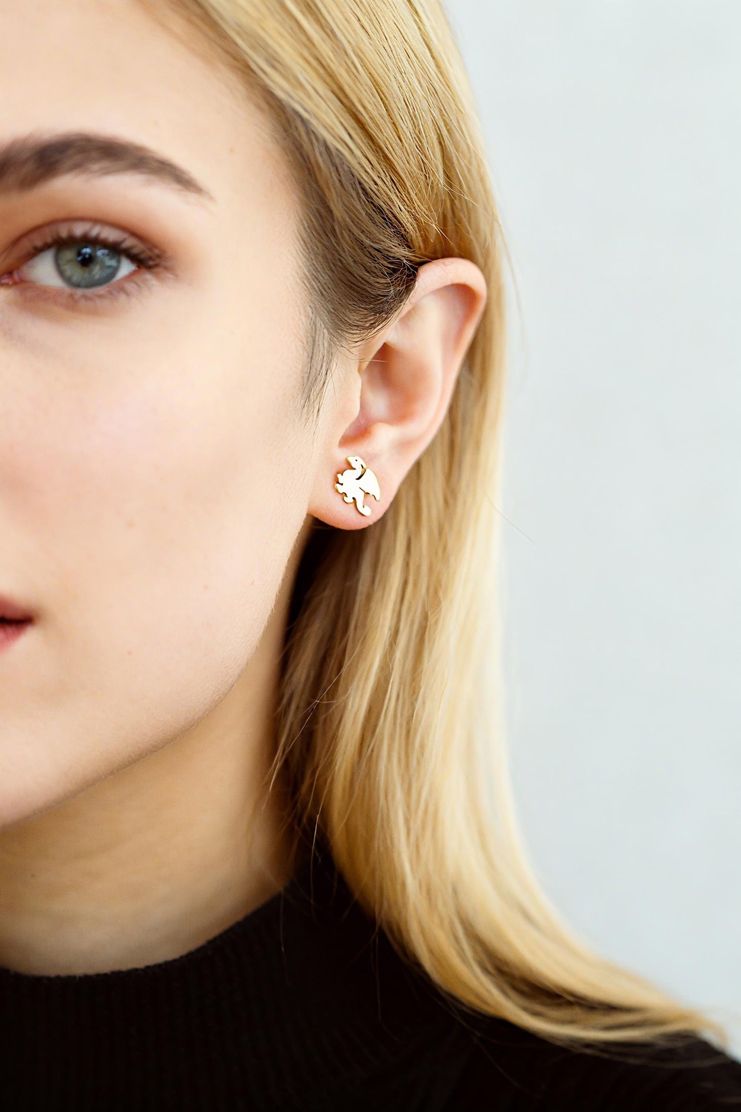 10pcs Gold/ Silver Tone Dragon Earrings, 18K Real Gold/ Rhodium Plated Brass, Minimalist Stud Earrings (GB-4497)