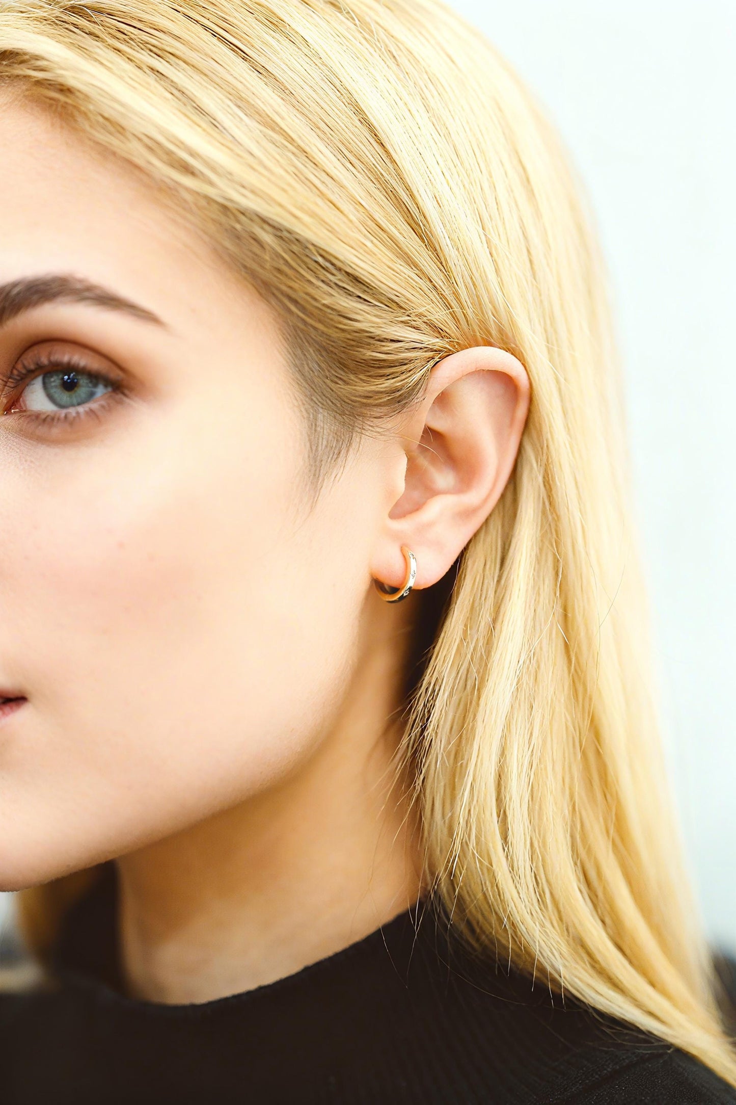 4pcs CZ Pave Gold/ Silver Hoop Earrings, 14mm, 18K Real Gold/ Rhodium plated Brass, Dainty Huggie Earrings, Minimalist Earrings (GB-2815-C)