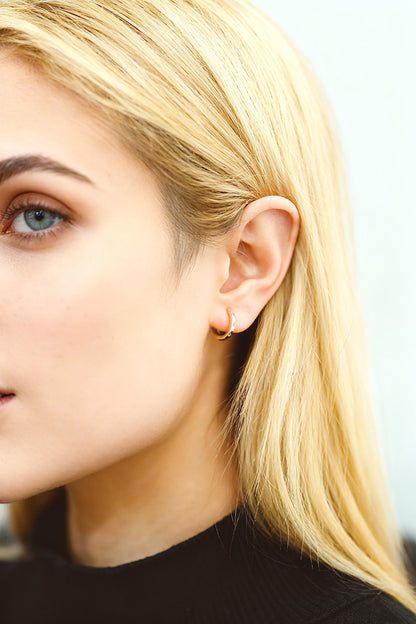 4pcs CZ Pave Gold/ Silver Hoop Earrings, 14mm, 18K Real Gold/ Rhodium plated Brass, Dainty Huggie Earrings, Minimalist Earrings (GB-2815-C)