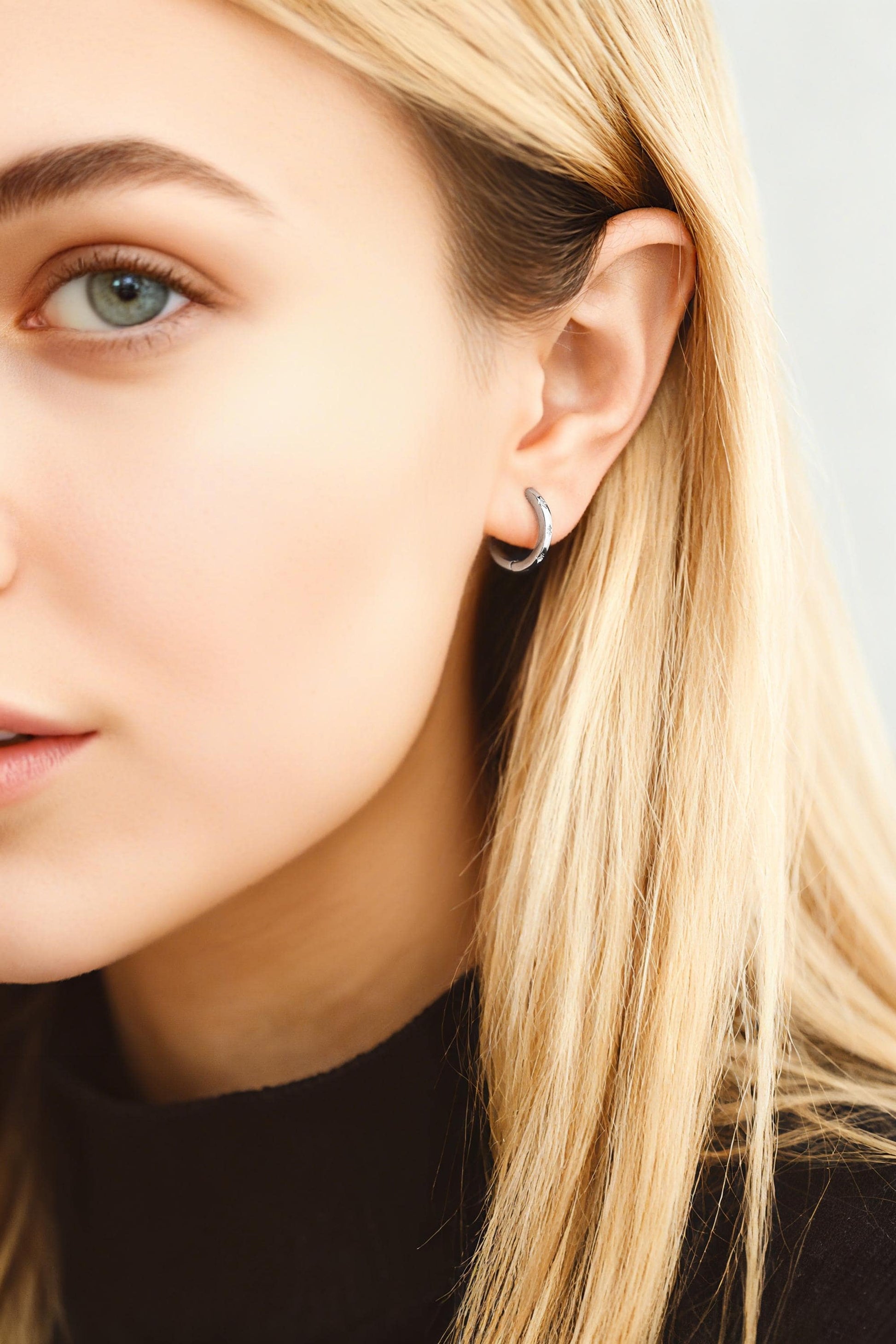 4pcs CZ Pave Gold/ Silver Hoop Earrings, 14mm, 18K Real Gold/ Rhodium plated Brass, Dainty Huggie Earrings, Minimalist Earrings (GB-2815-C)