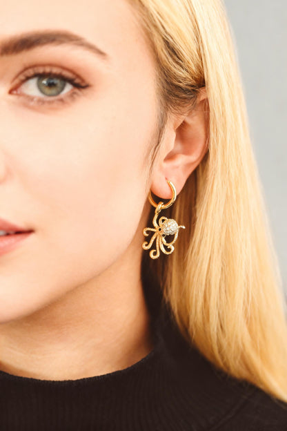 4pcs CZ Pave Gold Octopus Charms, Gold plated Brass, Ocean Animal Charm, Earring Charm, DIY Supplies Wholesale (GB-4288)