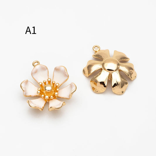 4pcs Gold/ Silver Tone Enamel Flower Charms, 18K Real Gold/ Rhodium plated Brass, Floral Earring Pendants (GB-3950)