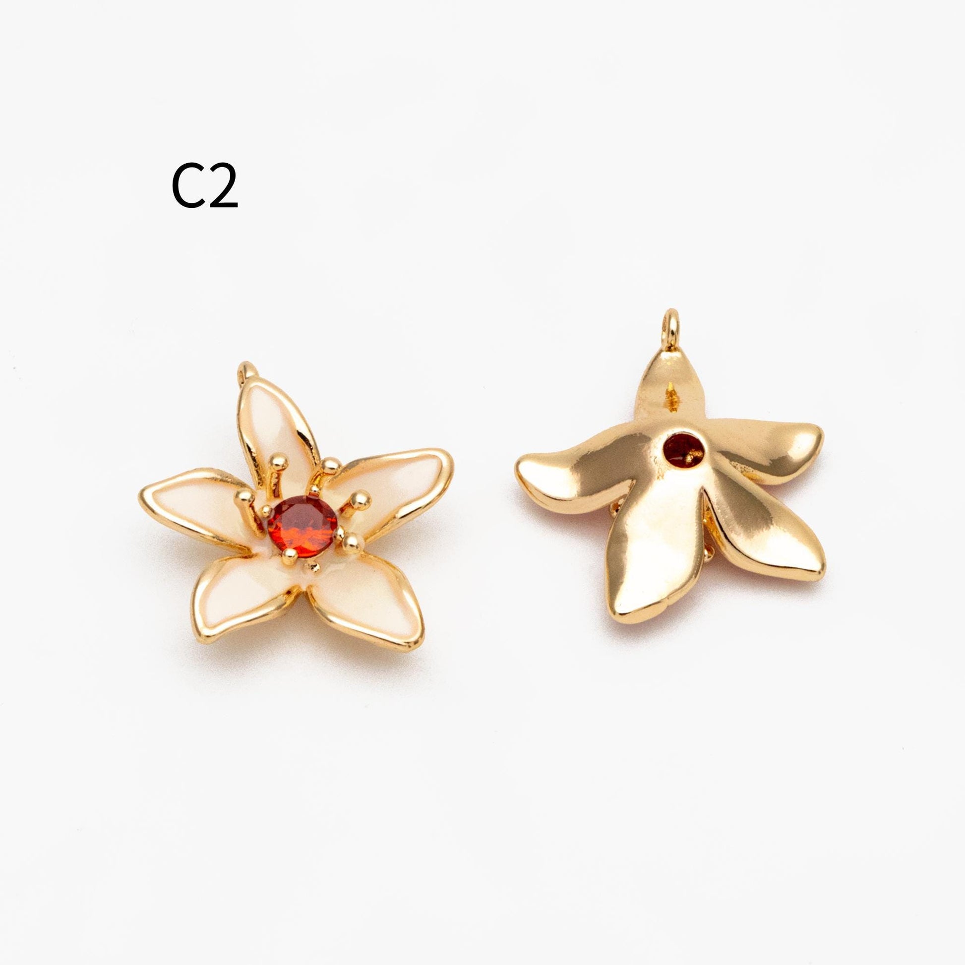 4pcs Gold/ Silver Tone Enamel Flower Charms, 18K Real Gold/ Rhodium plated Brass, Floral Earring Pendants (GB-3950)