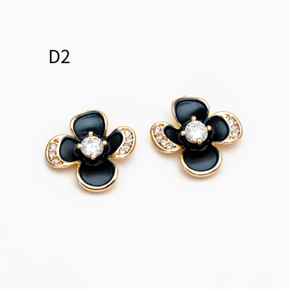 4pcs Gold/ Silver Tone Enamel Flower Charms, 18K Real Gold/ Rhodium plated Brass, Floral Earring Pendants (GB-3950)