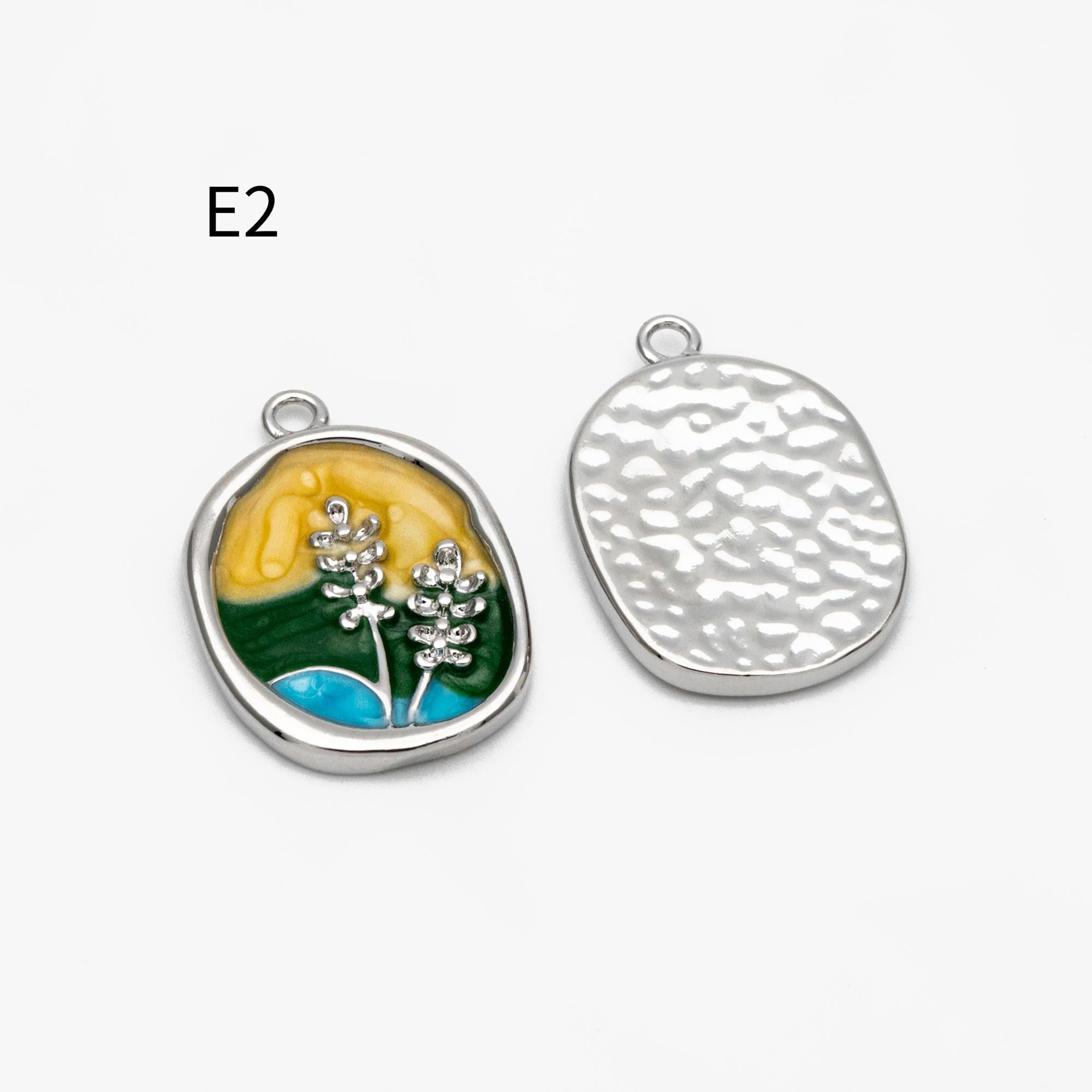 4pcs Gold/ Silver Tone Enamel Flower Charms, 18K Real Gold/ Rhodium plated Brass, Floral Earring Pendants (GB-3950)