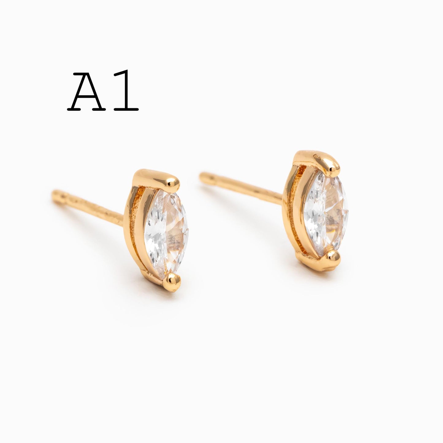 10pcs CZ Pave Daity Earring Studs, 18K Gold/ Rhodium plated Brass Ear Posts, Geometric Earring Findings (#GB-2618)