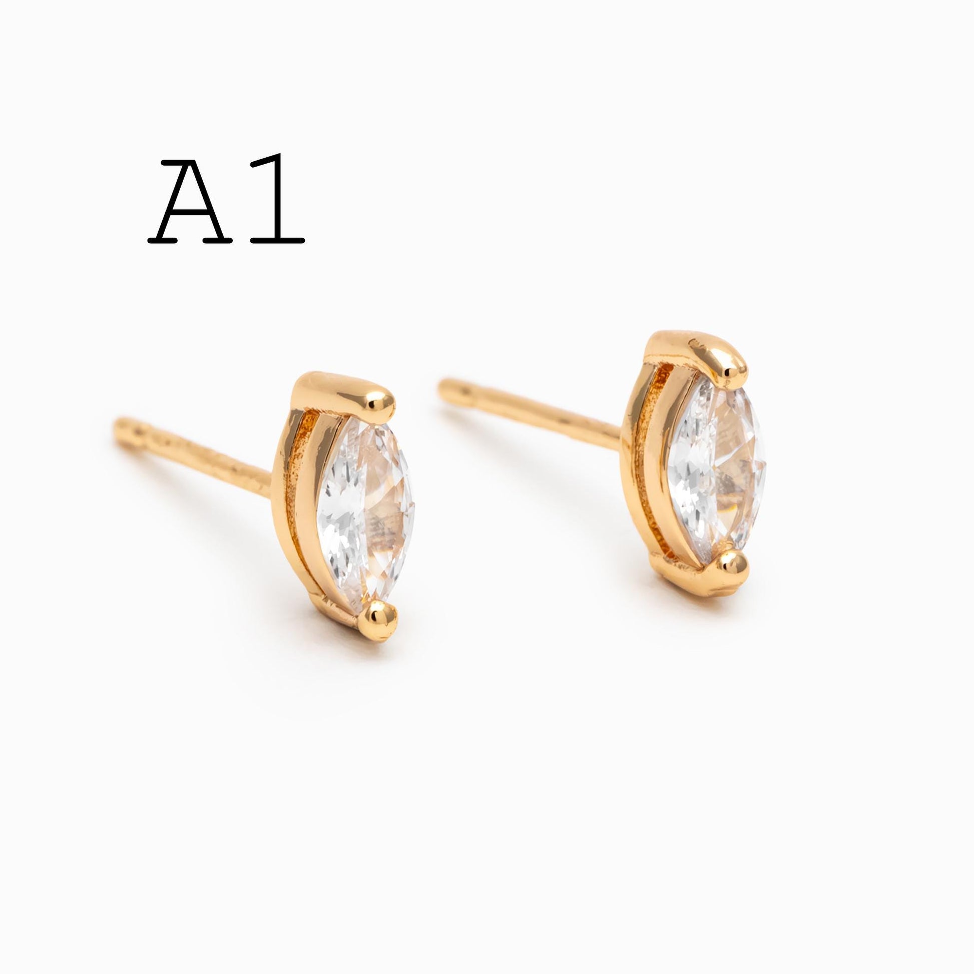 10pcs CZ Pave Daity Earring Studs, 18K Gold/ Rhodium plated Brass Ear Posts, Geometric Earring Findings (#GB-2618)