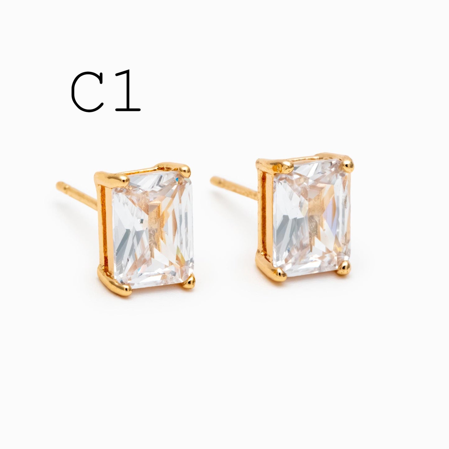 10pcs CZ Pave Rectangle Earring Studs, 18K Gold/ Rhodium plated Brass Ear Posts, Geometric Earring Findings (#GB-2618)