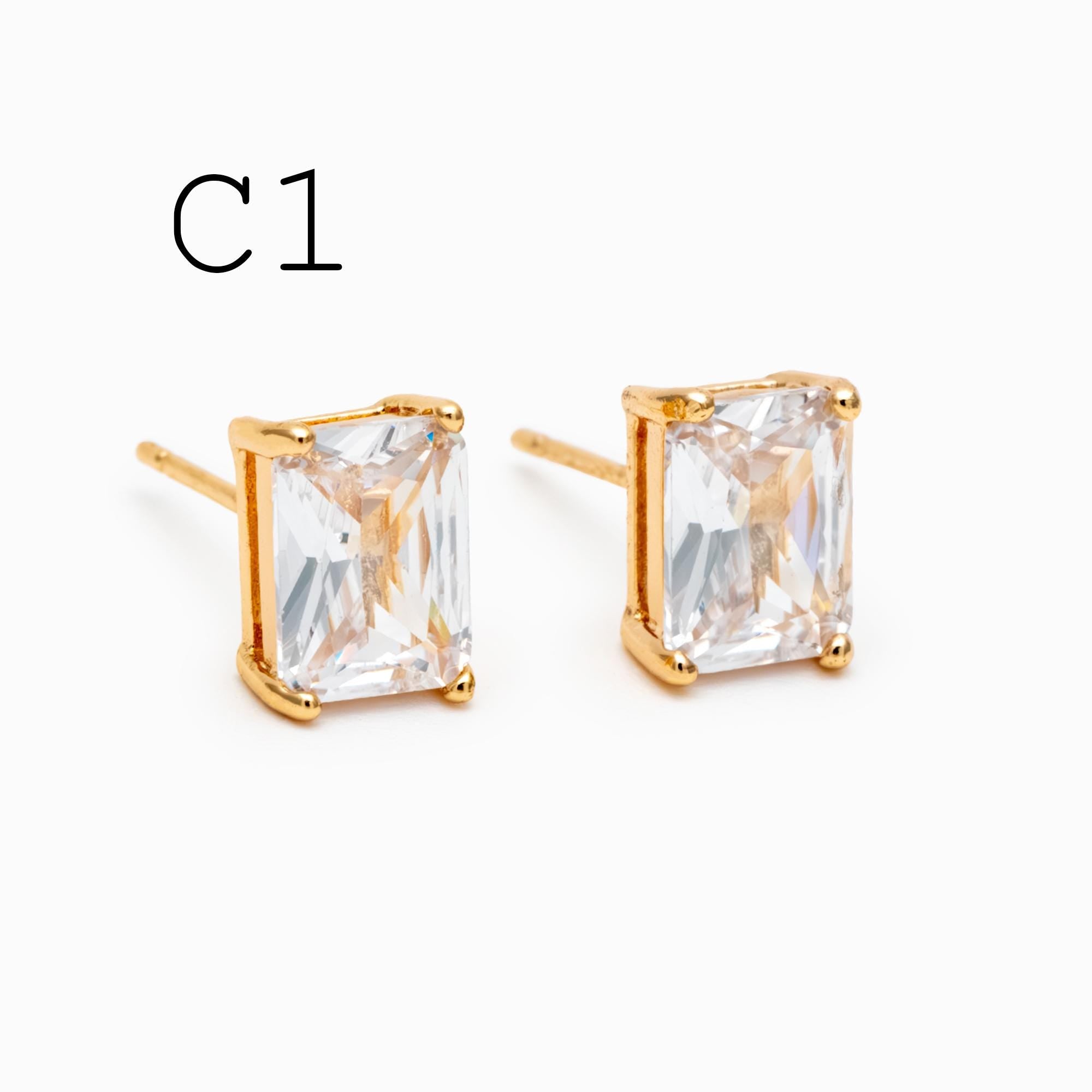 10pcs CZ Pave Rectangle Earring Studs, 18K Gold/ Rhodium plated Brass Ear Posts, Geometric Earring Findings (#GB-2618)