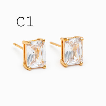 10pcs CZ Pave Daity Earring Studs, 18K Gold/ Rhodium plated Brass Ear Posts, Geometric Earring Findings (#GB-2618)