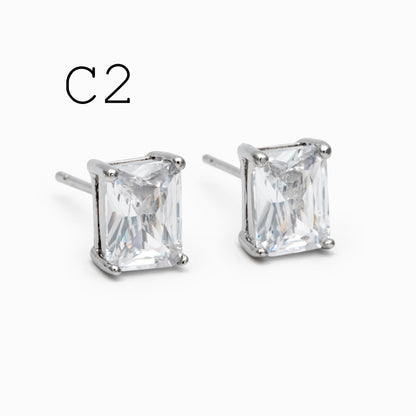10pcs CZ Pave Daity Earring Studs, 18K Gold/ Rhodium plated Brass Ear Posts, Geometric Earring Findings (#GB-2618)