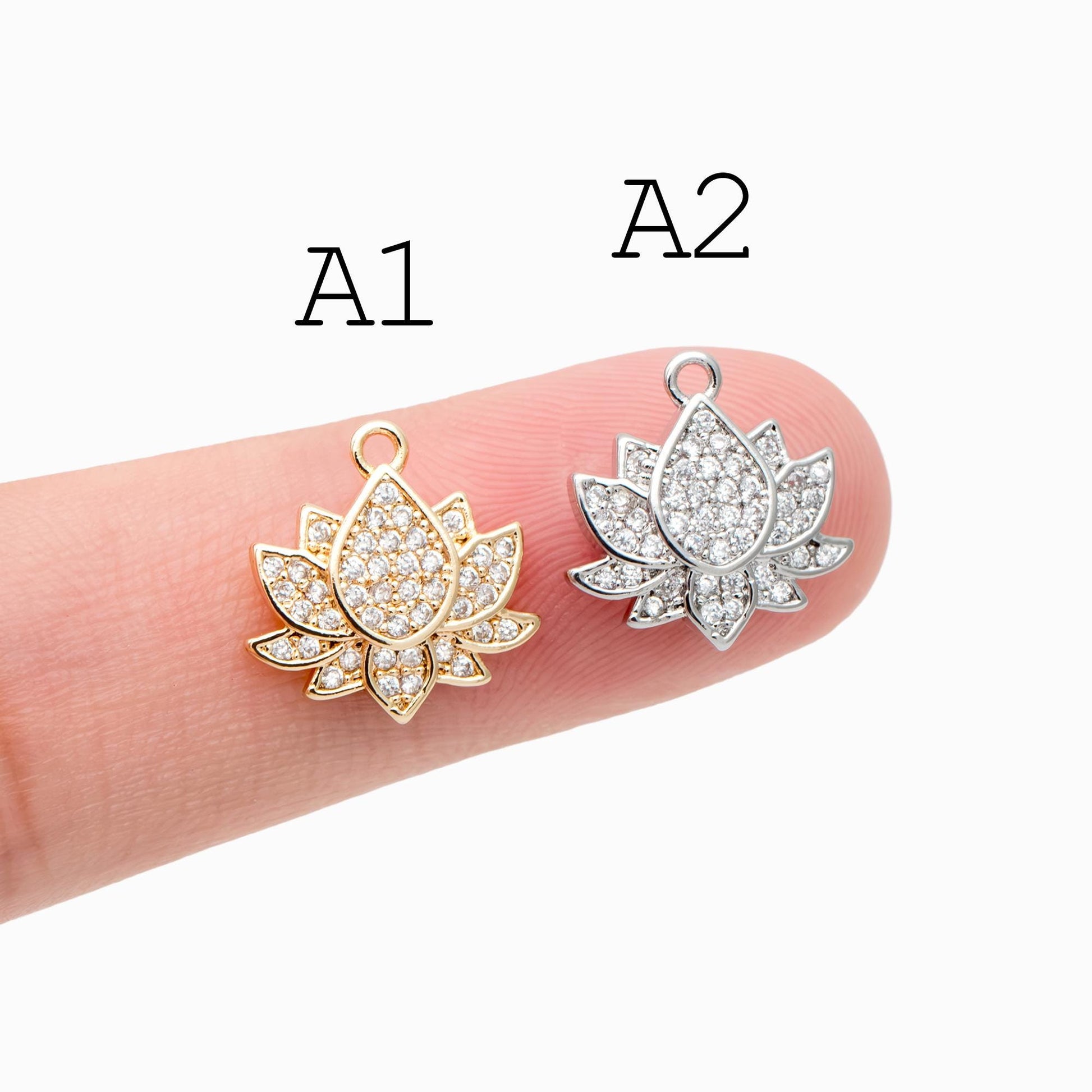 4pcs CZ Pave Gold/ Silver tone Flower Charm Pendants , Real Gold/ Rhodium plated Brass Earring charms, Color Not Easily Tarnish (GB-321)