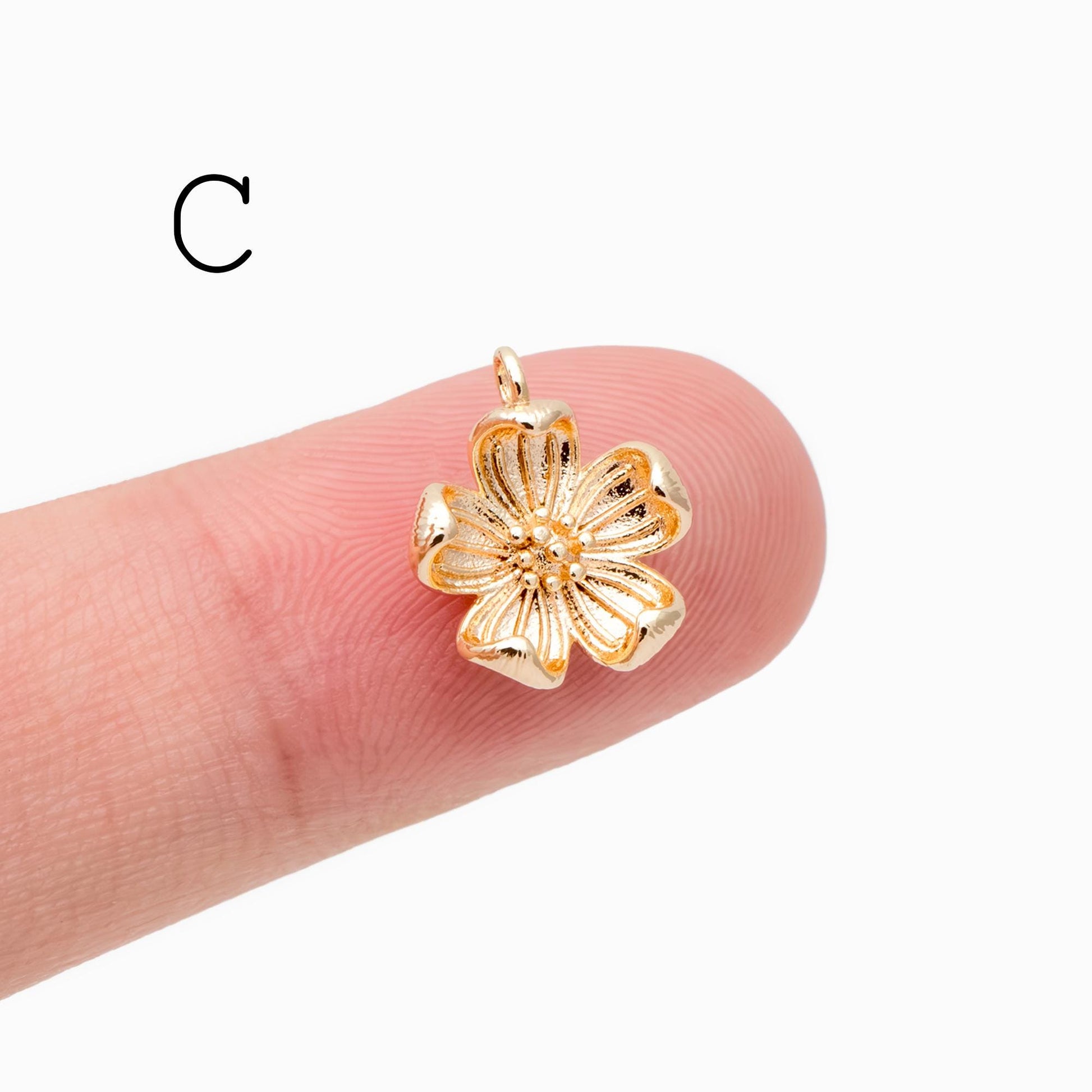 4pcs CZ Pave Gold/ Silver tone Flower Charm Pendants , Real Gold/ Rhodium plated Brass Earring charms, Color Not Easily Tarnish (GB-321)