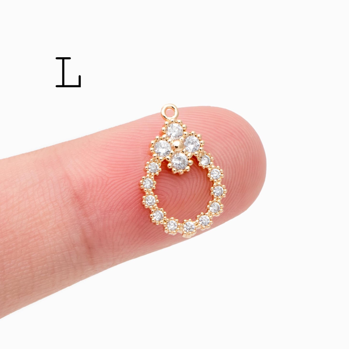 4pcs CZ Pave Gold/ Silver tone Flower Charm Pendants , Real Gold/ Rhodium plated Brass Earring charms, Color Not Easily Tarnish (GB-321)