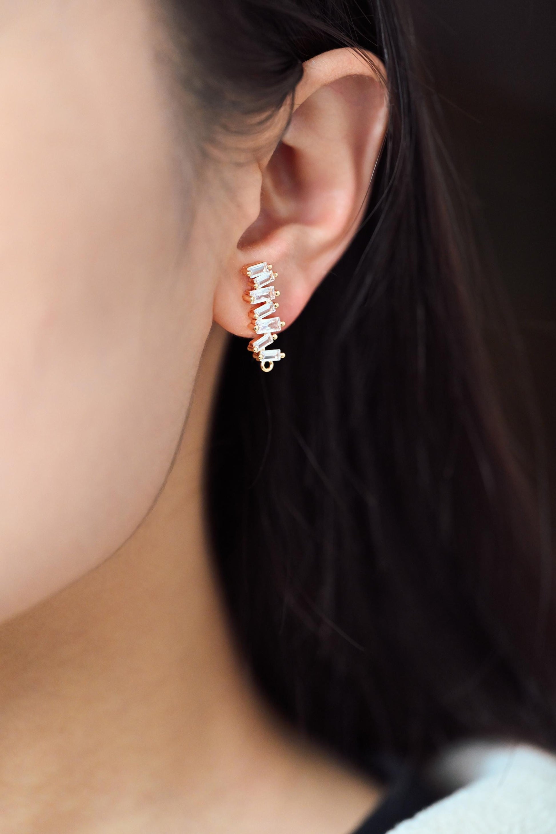 4pcs CZ Pave Irregular Earring Studs, 18K Gold plated Brass Ear Posts, Dainty Earring Findings (#GB-3619)