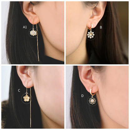 4pcs CZ Pave Gold/ Silver tone Flower Charm Pendants , Real Gold/ Rhodium plated Brass Earring charms, Color Not Easily Tarnish (GB-321)