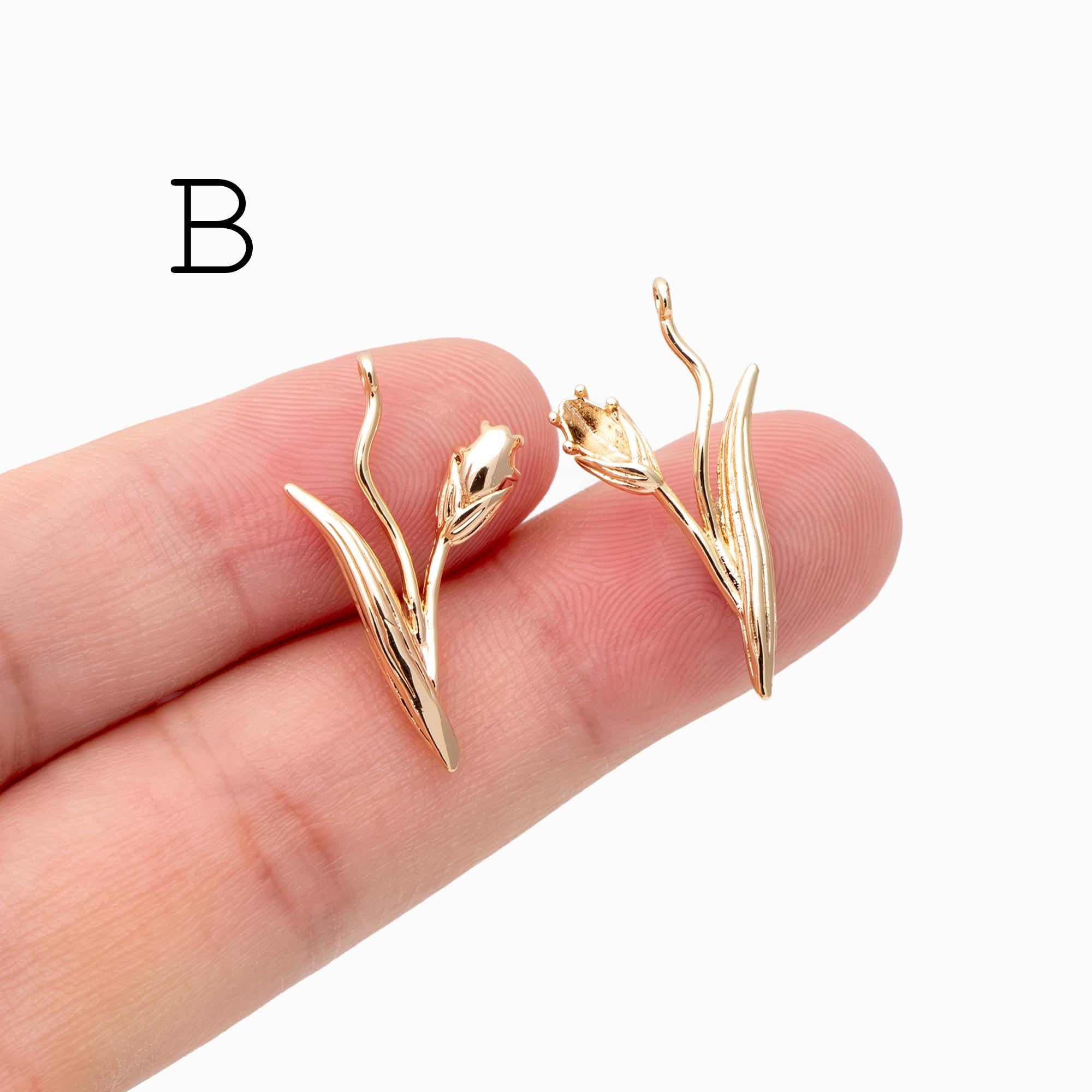 10pcs Gold Flower Leaf Charms, 18K Gold plated Brass, Dainty Earring Pendants (GB-4425)