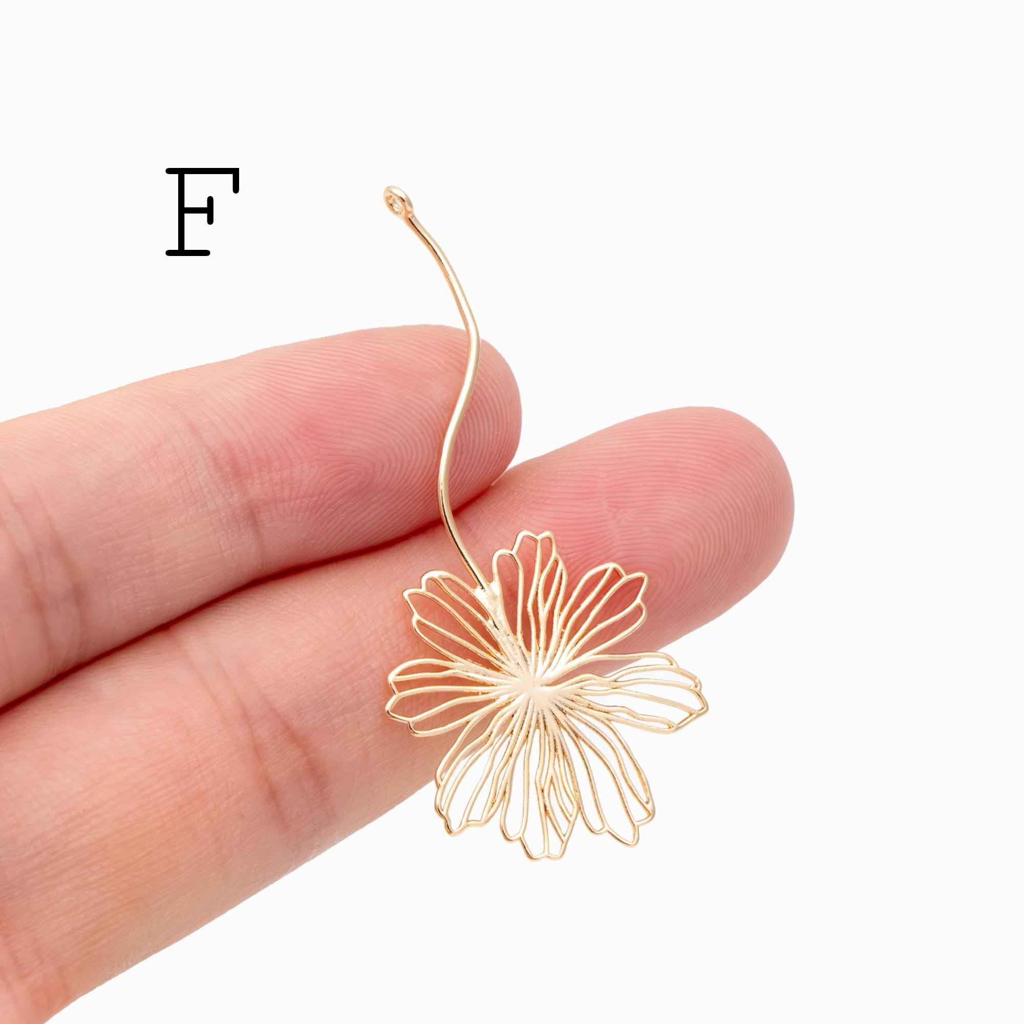 10pcs Gold Flower Leaf Charms, 18K Gold plated Brass, Dainty Earring Pendants (GB-4425)