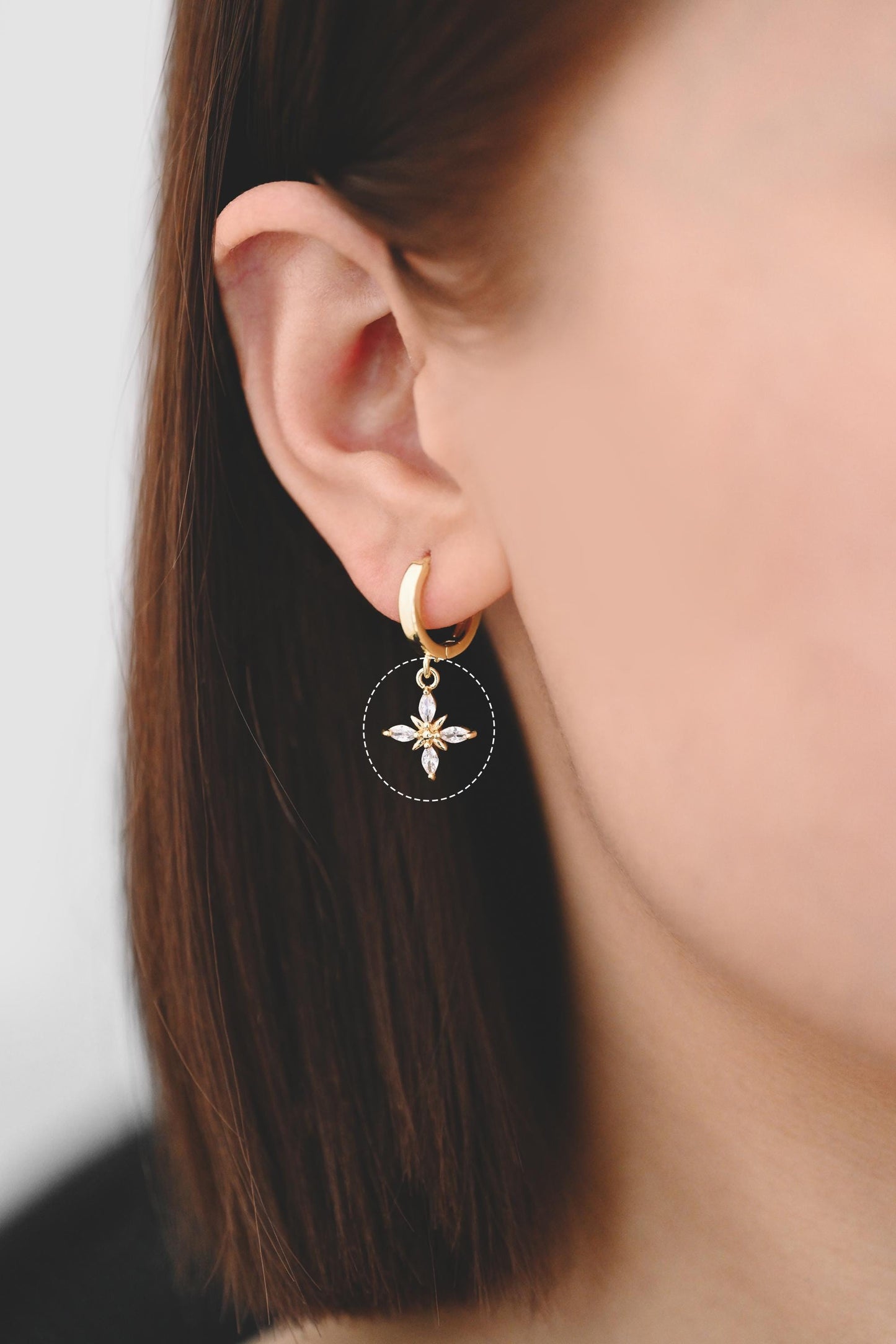 4pcs CZ Pave Gold Flower Leaf Charms, 18K Gold plated Brass, Dainty Earring Pendants (GB-4130)