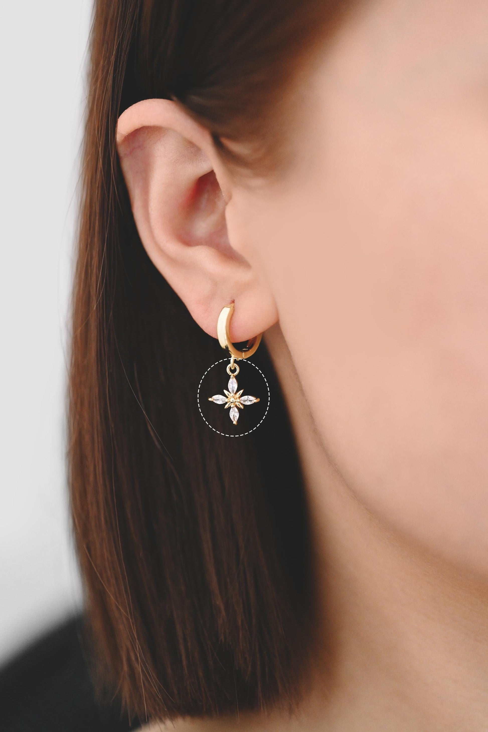 4pcs CZ Pave Gold Flower Leaf Charms, 18K Gold plated Brass, Dainty Earring Pendants (GB-4130)