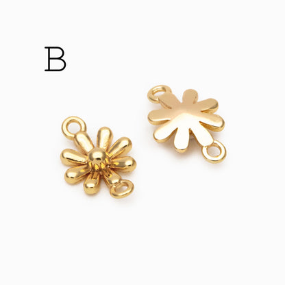 10pcs Gold Flower Charms , 18K Gold plated Brass, Floral Connector Pendants (GB-3780)
