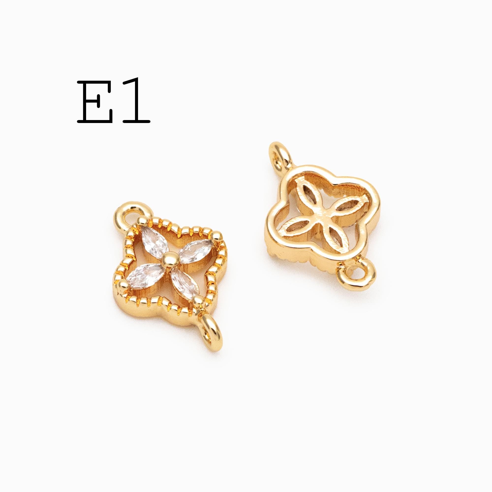 10pcs Gold Flower Charms , 18K Gold plated Brass, Floral Connector Pendants (GB-3780)
