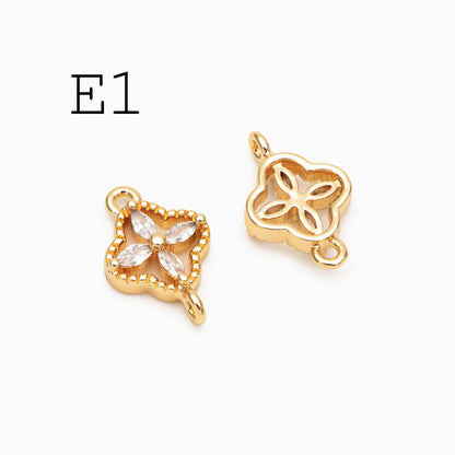 10pcs Gold Flower Charms , 18K Gold plated Brass, Floral Connector Pendants (GB-3780)