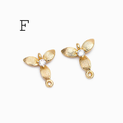 10pcs Gold Flower Charms , 18K Gold plated Brass, Floral Connector Pendants (GB-3780)