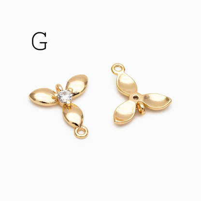 10pcs Gold Flower Charms , 18K Gold plated Brass, Floral Connector Pendants (GB-3780)