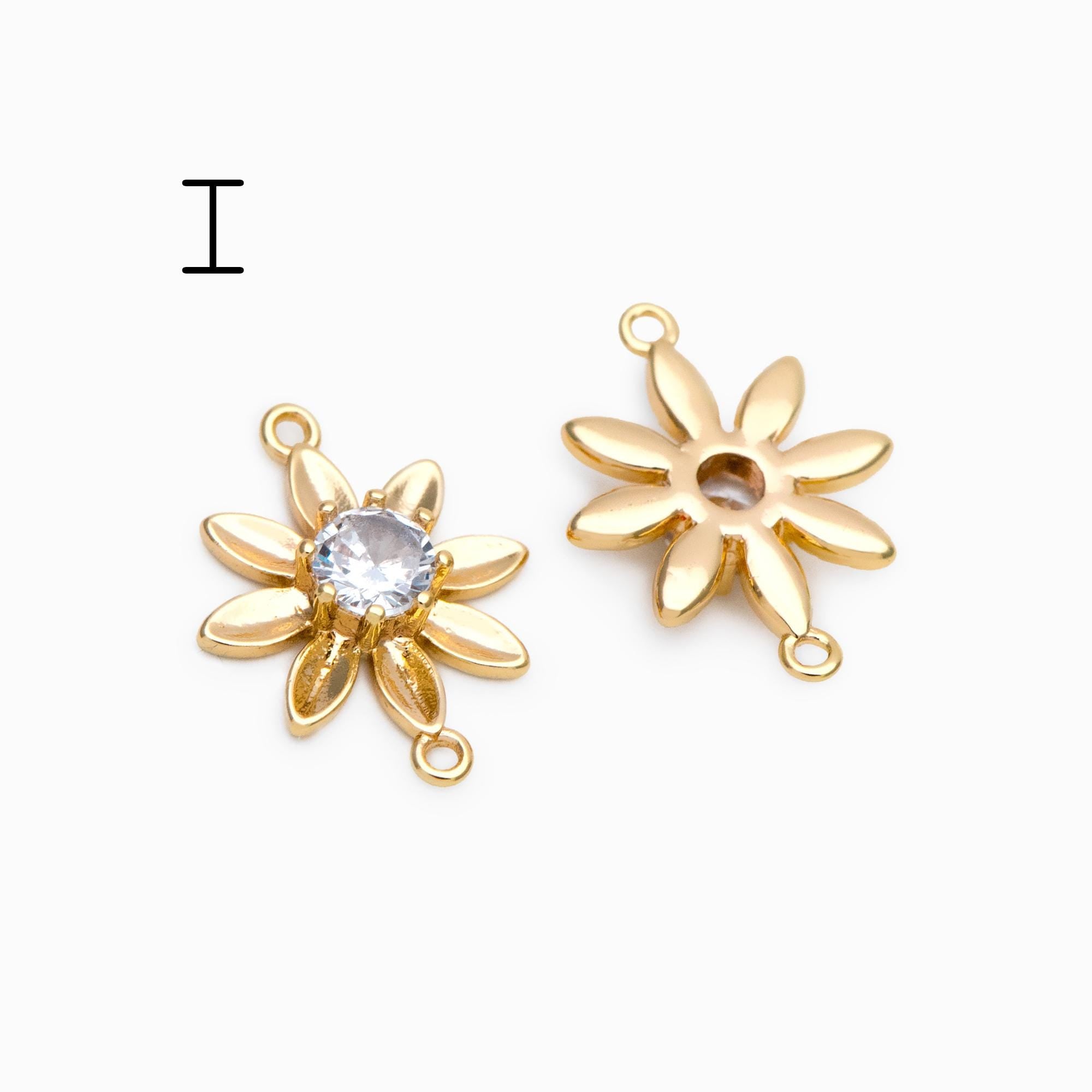10pcs Gold Flower Charms , 18K Gold plated Brass, Floral Connector Pendants (GB-3780)
