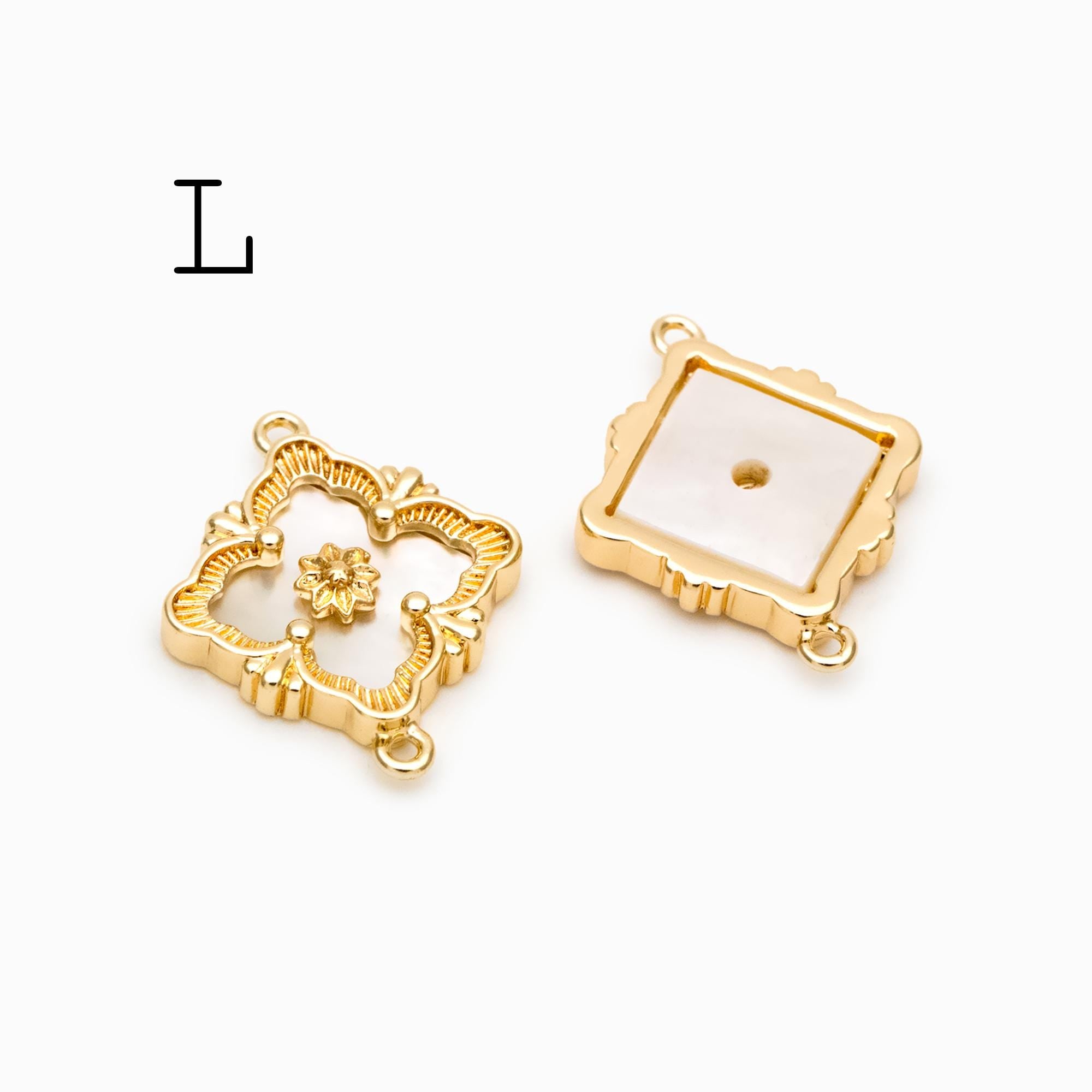 10pcs Gold Flower Charms , 18K Gold plated Brass, Floral Connector Pendants (GB-3780)