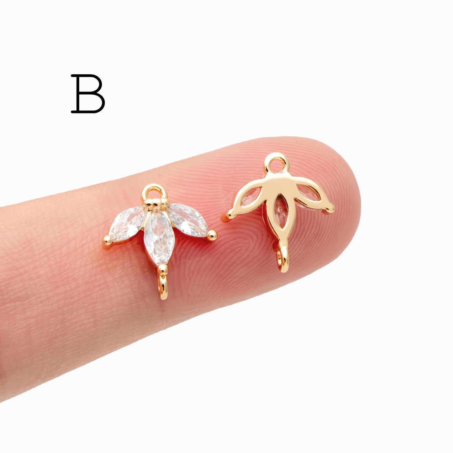 10pcs CZ Pave Flower Leaf Connector, 18K Gold plated Brass, Dainty Connector Charms (GB-3670)