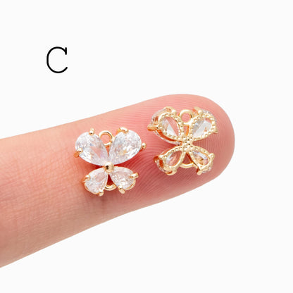 10pcs CZ Pave Flower Leaf Connector, 18K Gold plated Brass, Dainty Connector Charms (GB-3670)