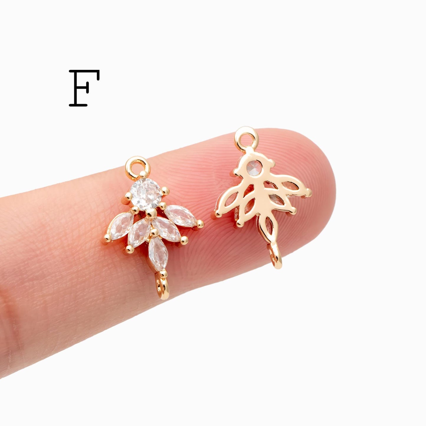 10pcs CZ Pave Flower Leaf Connector, 18K Gold plated Brass, Dainty Connector Charms (GB-3670)