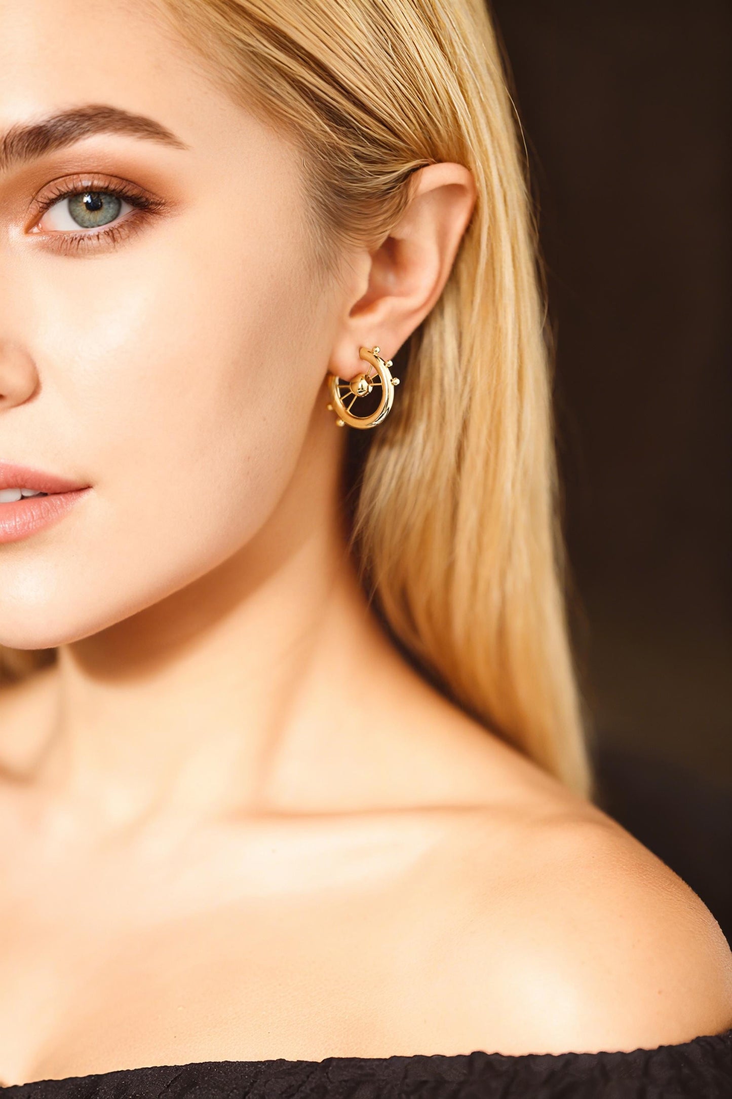 4pcs Gold Round Circle Ear Posts, Gold plated Brass, Geometric Hoop Stud Earrings (GB-3557)