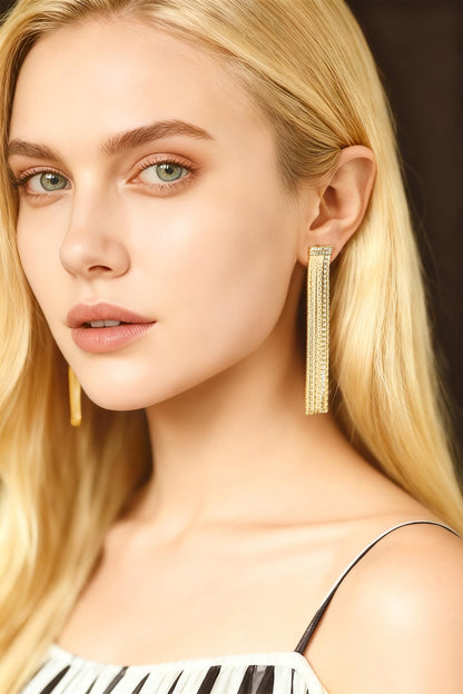 4pcs CZ Pave Chain Tassel Earrings, Long Tassel Stud Earring, Gold Dangling Earrings, Minimalist Earrings (GB-3556)