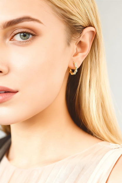 4pcs CZ Pave Gold Bamboo Hoop Earrings, Gold plated Brass, Dainty Bamboo Earrings, Gold Hoops (GB-3597)