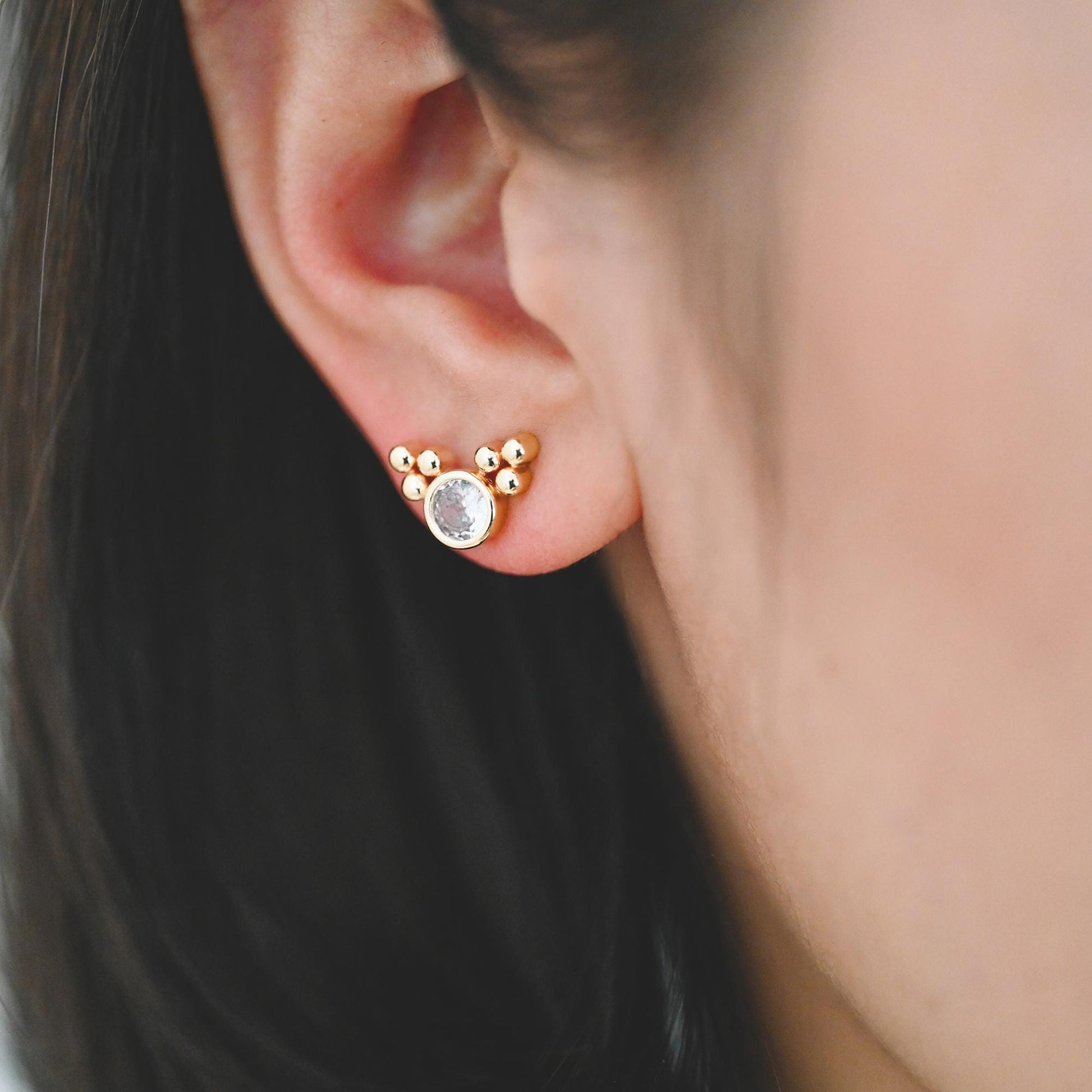 10pcs CZ Pave Round Trinity Ear Posts 12x8.5mm, Gold Plated Brass Dainty Stud Earrings (GB-3642)