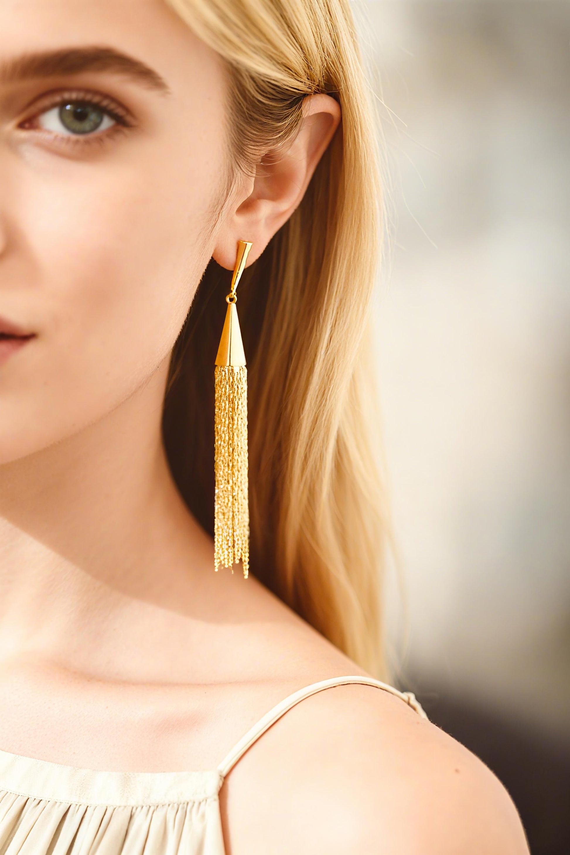 4pcs Gold Cone Tassel Earrings, Long Tassel Stud Earring, Gold Dangling Earrings, Dainty Earrings (GB-3652)