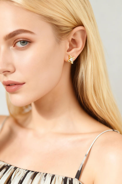 10pcs CZ Pave Round Trinity Ear Posts 12x12mm, Gold Plated Brass Dainty Stud Earrings (GB-3655)