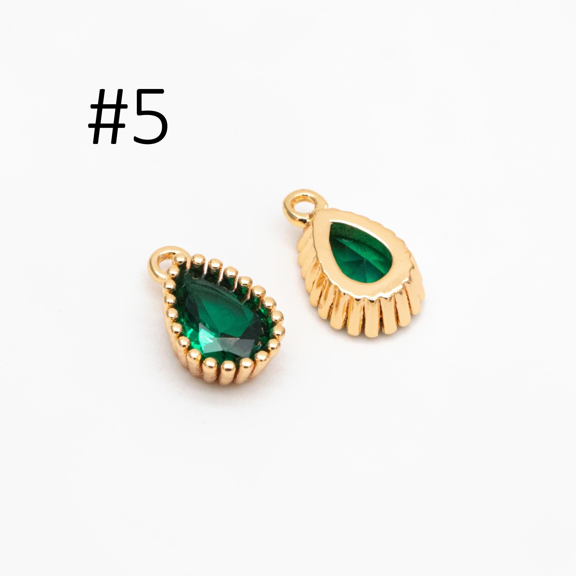 10pcs CZ Pave Teardrop Birthstone Charms 8x5mm, Gold Plated Brass Crystal Charms, Diy Jewelry Making Supplies (GB-3657)