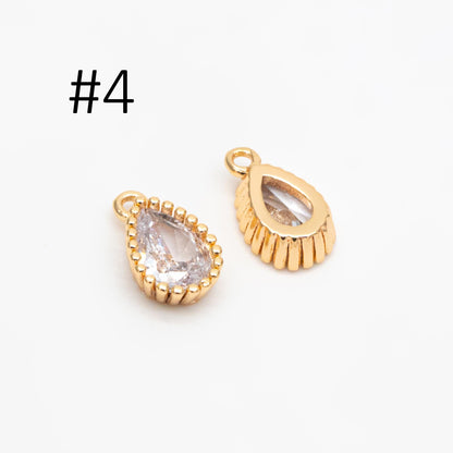 10pcs CZ Pave Teardrop Birthstone Charms 8x5mm, Gold Plated Brass Crystal Charms, Diy Jewelry Making Supplies (GB-3657)