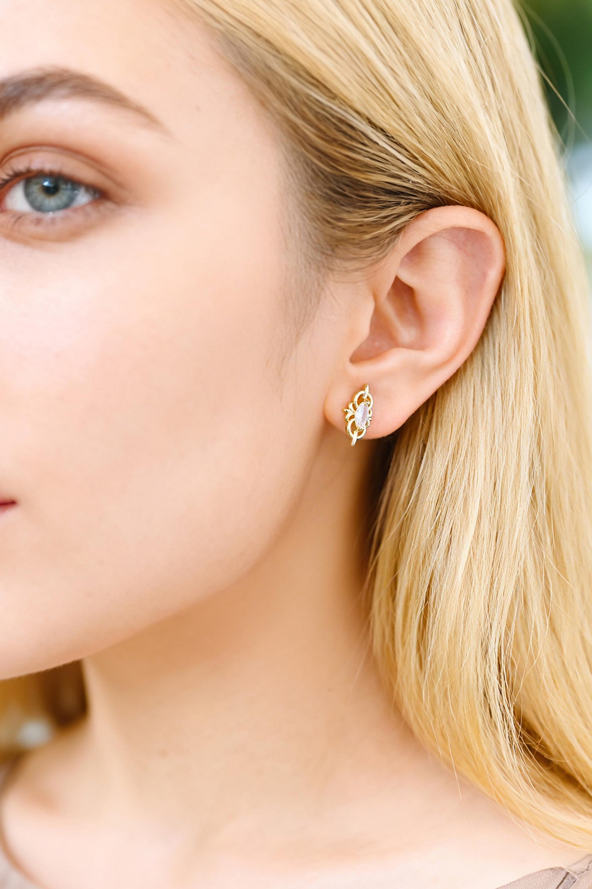 10pcs CZ Pave Dainty Marquise Stud Earrings, 18K Gold Plated Brass, Cubic Zirconia Earrings (#GB-3830)