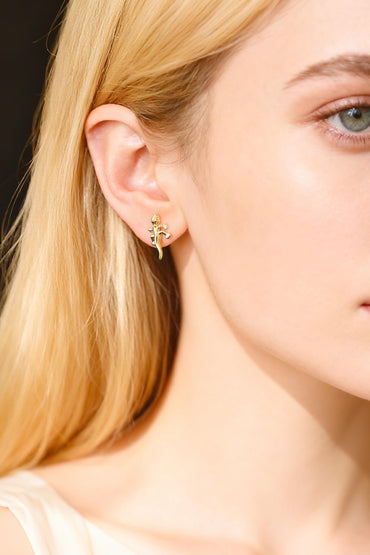 10pcs Gold Gecko Earrings 15x9mm, Gold Plated Brass Lizard Stud Earrings (GB-3998)
