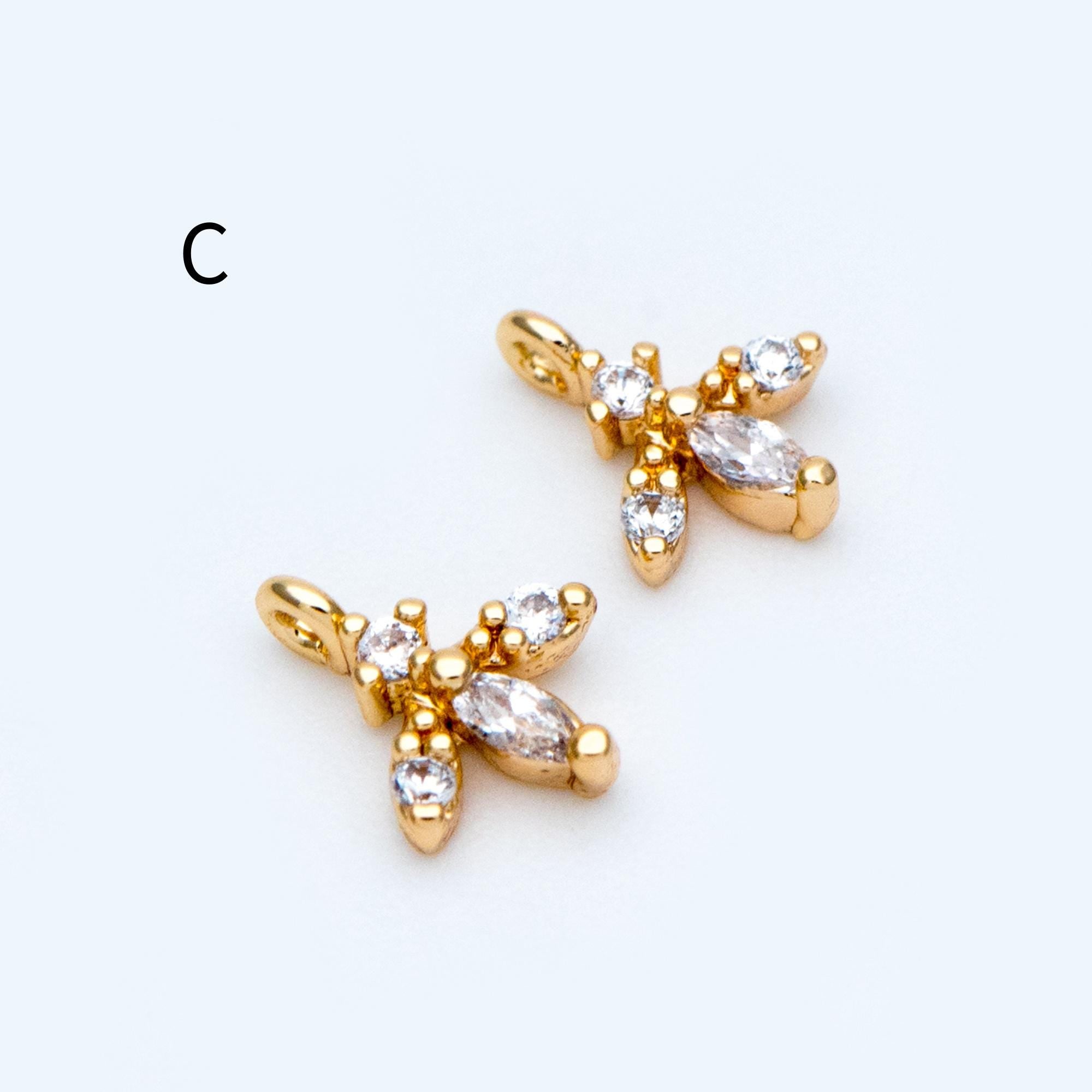10pcs Gold/ Silver Tone Flower Leaf Charms, 18K Real Gold/ Rhodium plated Brass, Tiny Floral Pendants (GB-1762)