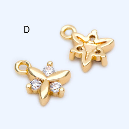 10pcs Gold/ Silver Tone Flower Leaf Charms, 18K Real Gold/ Rhodium plated Brass, Tiny Floral Pendants (GB-1762)